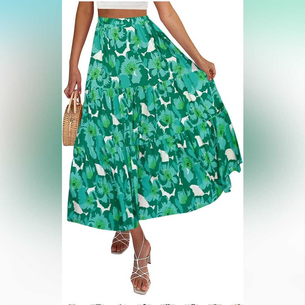 Zesica Green and Teal Floral Skirt